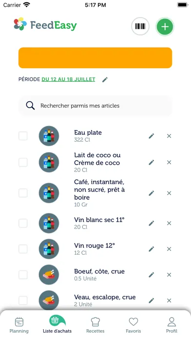 Zrzuty ekranu Feed Easy, planifiez vos repas