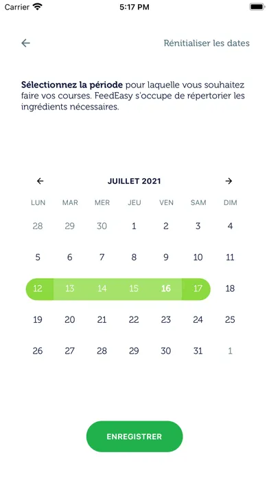 Zrzuty ekranu Feed Easy, planifiez vos repas