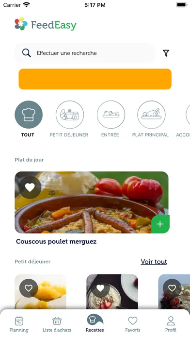 Zrzuty ekranu Feed Easy, planifiez vos repas
