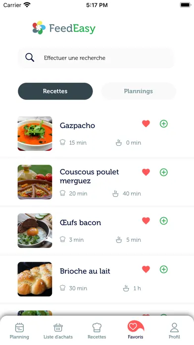 Zrzuty ekranu Feed Easy, planifiez vos repas
