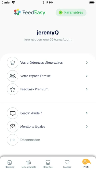 Zrzuty ekranu Feed Easy, planifiez vos repas