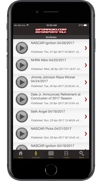WFO Radio NHRA NASCAR Podcast Screenshots