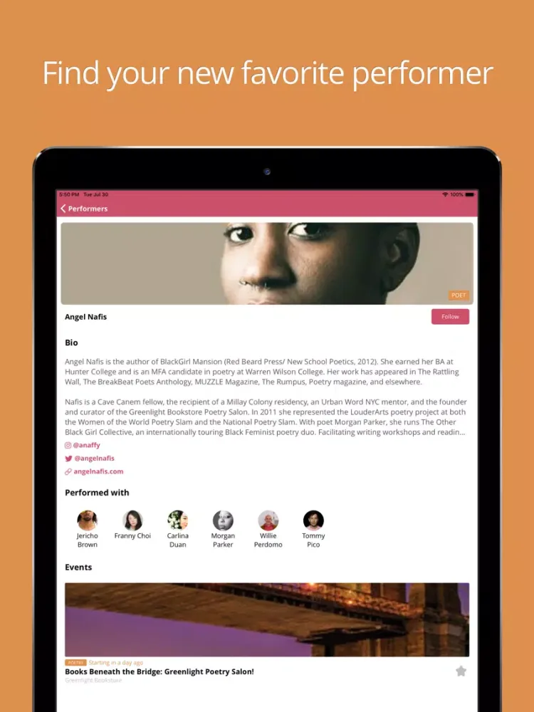 Tangkapan skrin Feel - Comedy & Poetry in NYC iPad 
