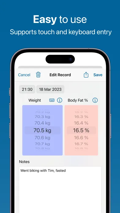 Zrzuty ekranu Weight and BMI Tracker with AI
