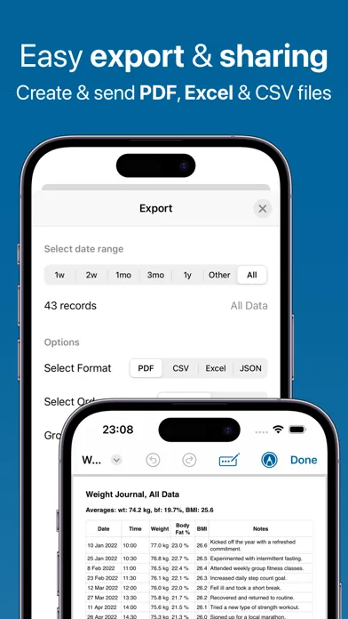 Zrzuty ekranu Weight and BMI Tracker with AI