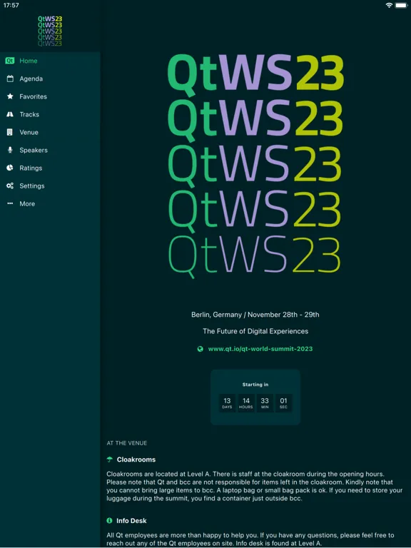 Capturas de tela do Qt World Summit 2023 iPad 