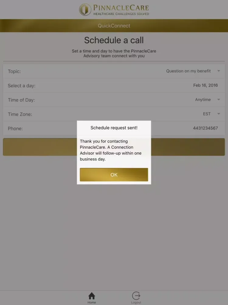 PinnacleCare QuickConnect iPad  スクリーンショット