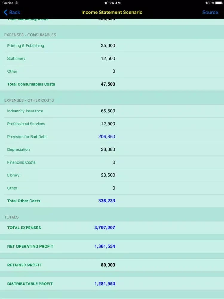 Capturas de tela do Profsim Consult iPad 