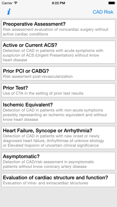 Capturas de tela do Cardiac CT Appropriate Use Criteria