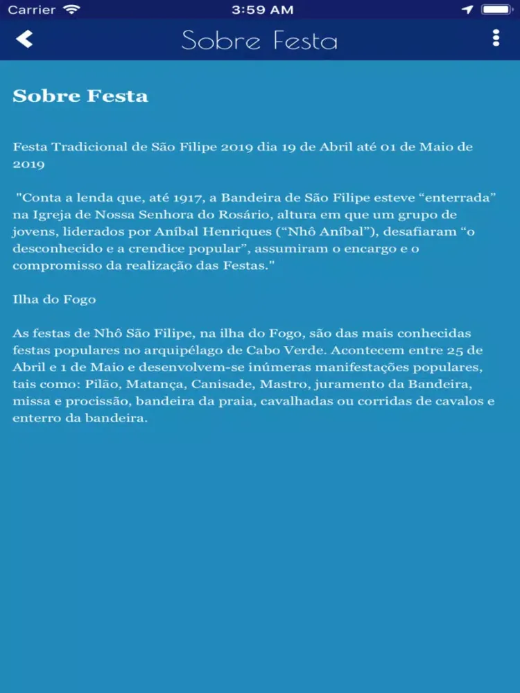 Capturas de tela do Festa Nhô São Filipe iPad 