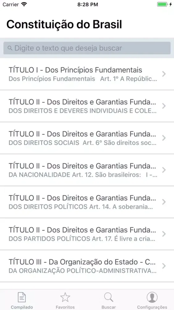 Capturas de pantalla de Constituição do Brasil de 1988