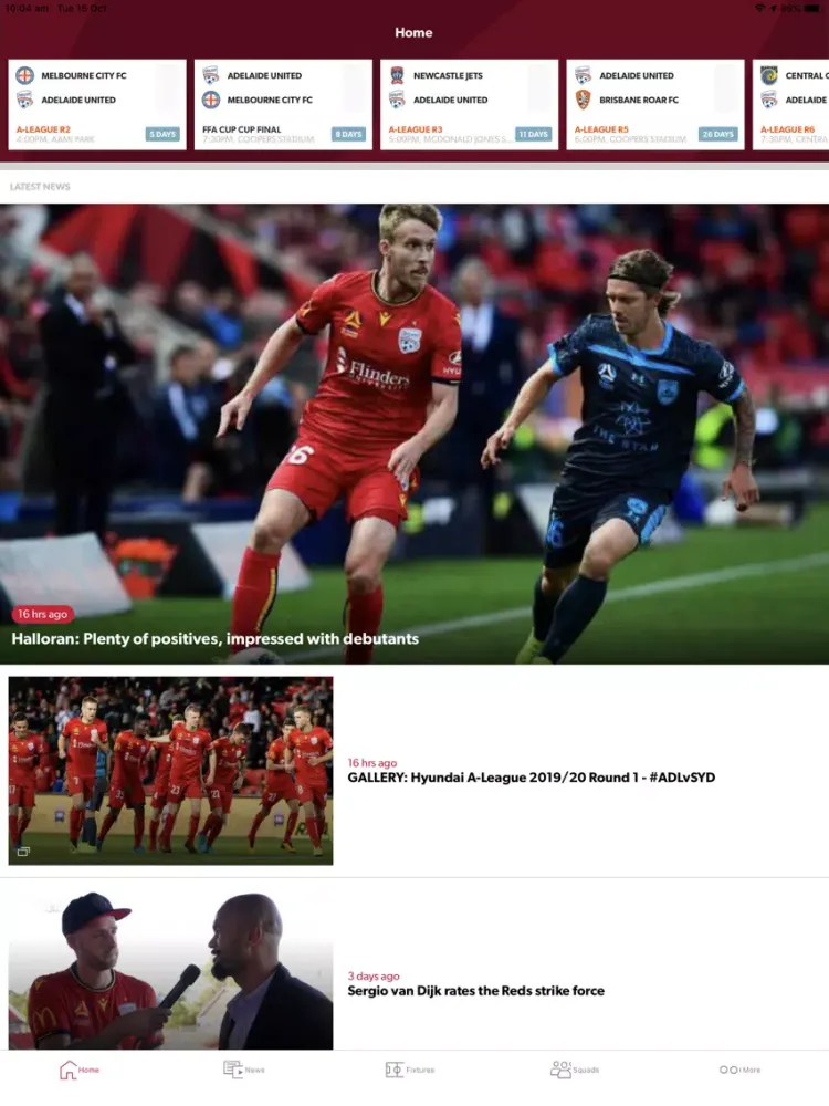Ảnh chụp màn hình của Adelaide United Official App iPad 