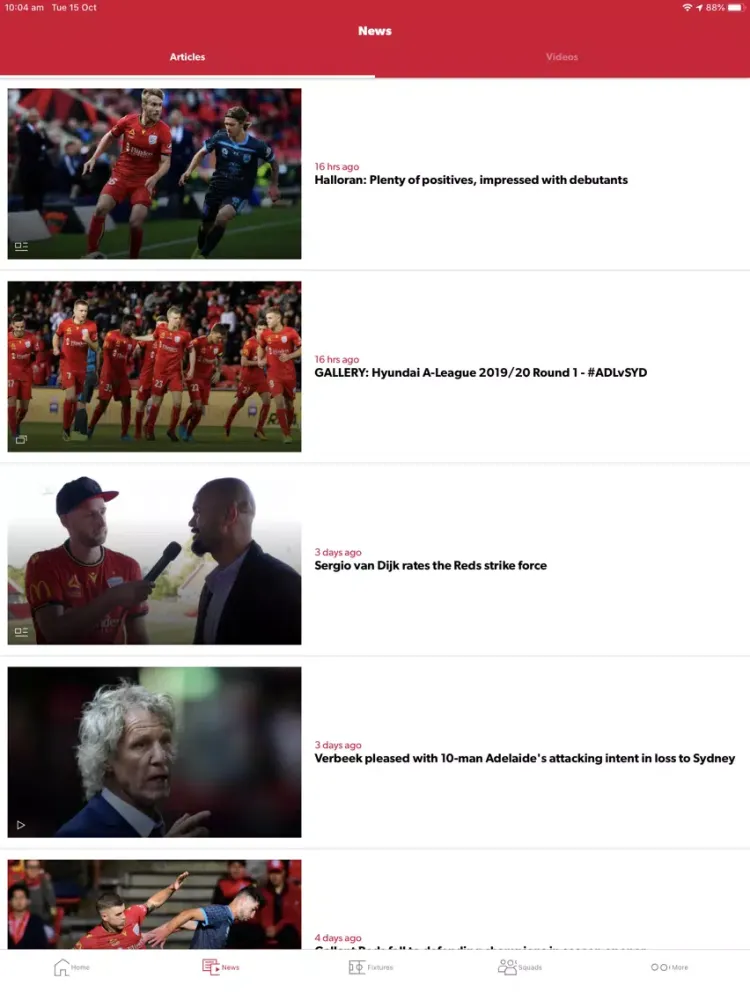 Ảnh chụp màn hình của Adelaide United Official App iPad 