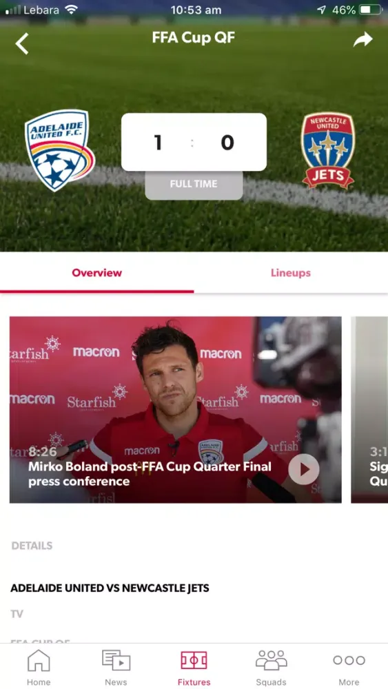Ảnh chụp màn hình của Adelaide United Official App
