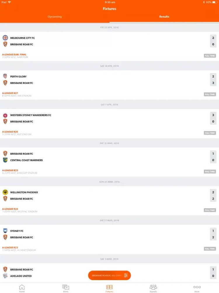 Brisbane Roar Official App iPad  Ekran Görüntüleri