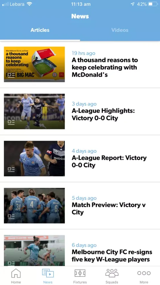 Ảnh chụp màn hình của Melbourne City FC Official App