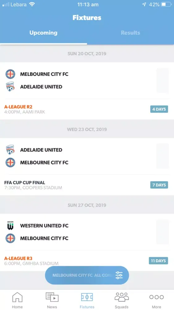 Ảnh chụp màn hình của Melbourne City FC Official App