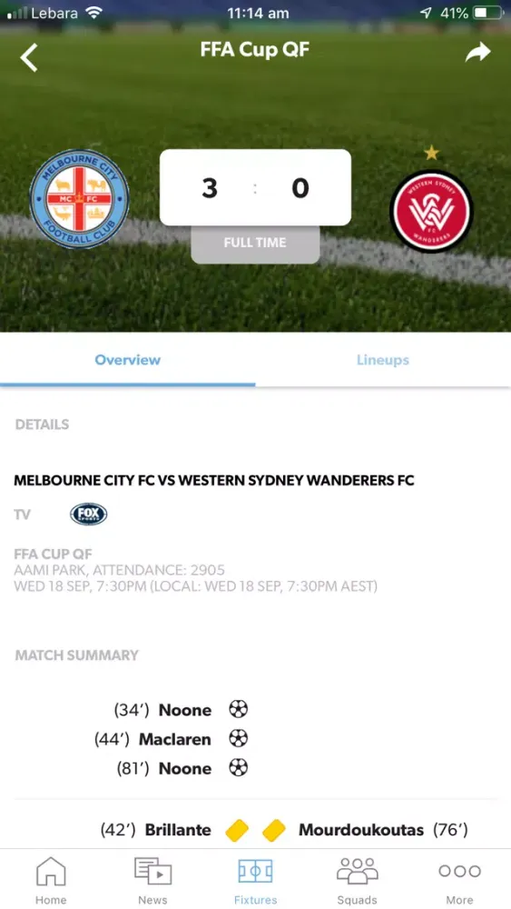 Ảnh chụp màn hình của Melbourne City FC Official App