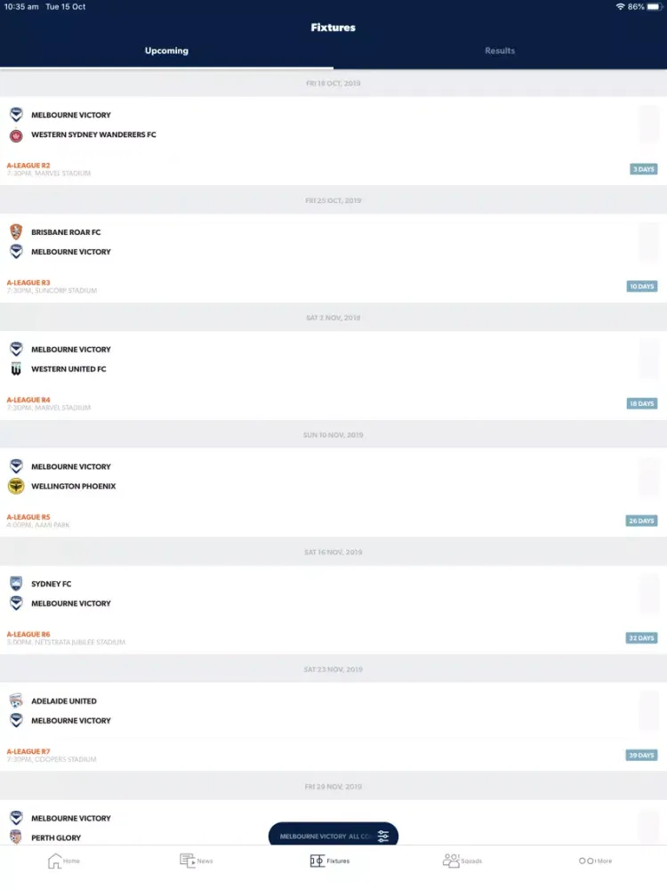 ภาพหน้าจอของ Melbourne Victory Official App iPad 