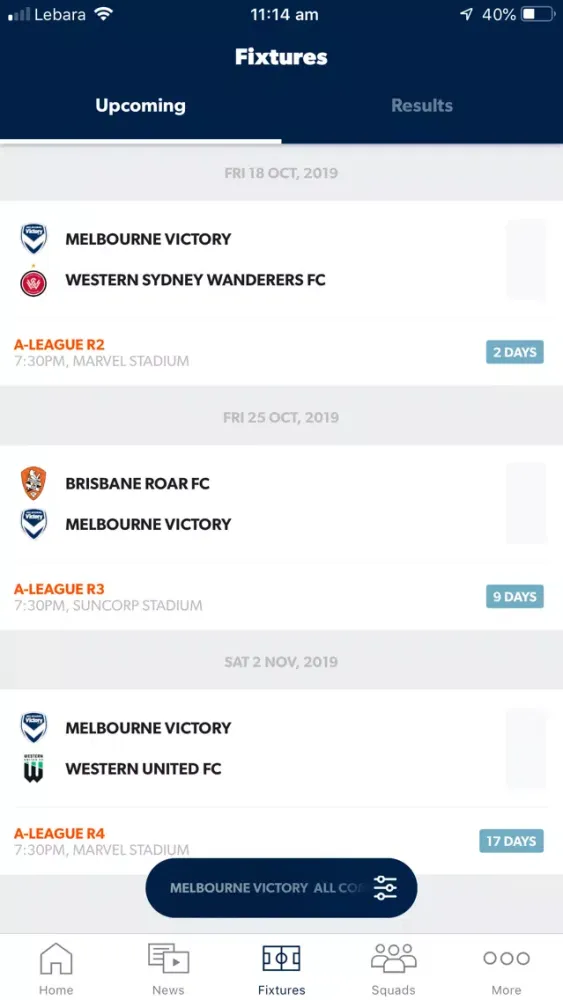 ภาพหน้าจอของ Melbourne Victory Official App