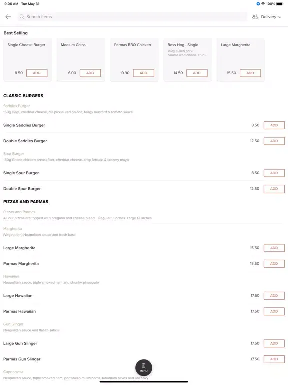 Ảnh chụp màn hình của Saddles Burger Ranch iPad 