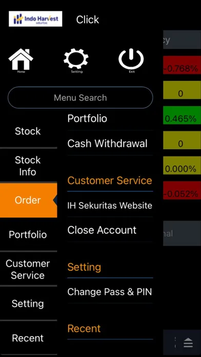 Screenshot di Indo Harvest Sekuritas Mobile