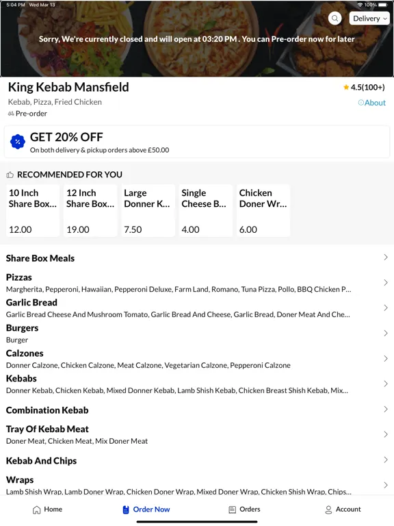 Capturas de tela do King Kebab Mansfield iPad 
