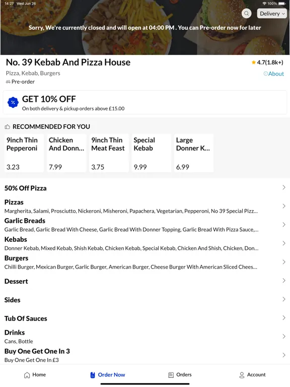 No. 39 Kebab And Pizza House iPad  سکرین شاٹس