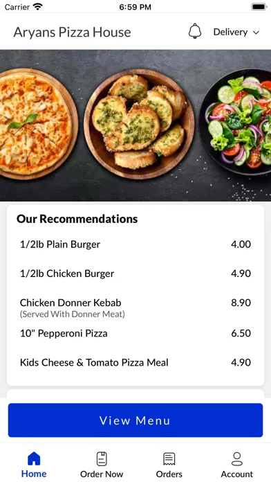 Ảnh chụp màn hình của Aryans Pizza House