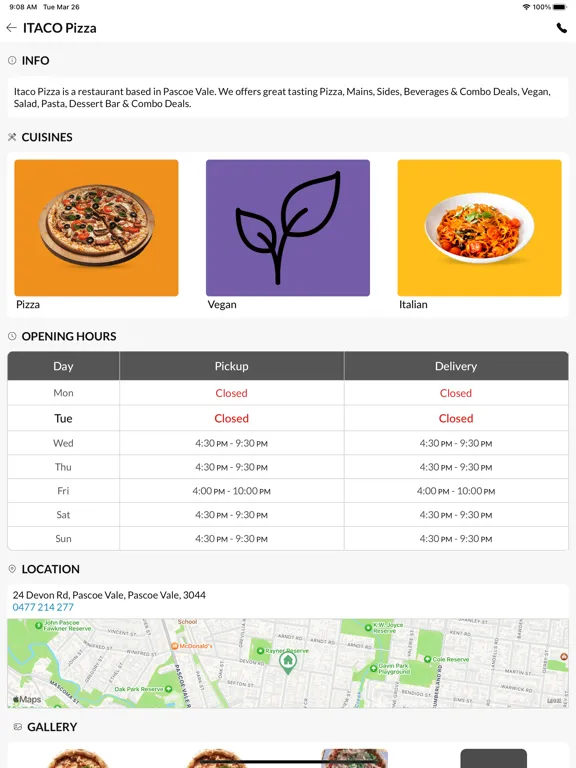 ITA.CO Pizza iPad  Ekran Görüntüleri