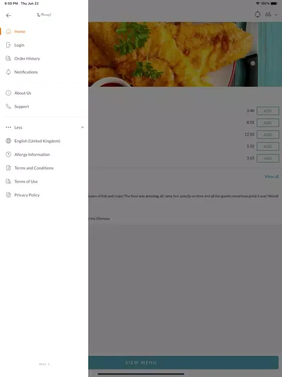 Mermaid Fish Bar London iPad  Screenshots