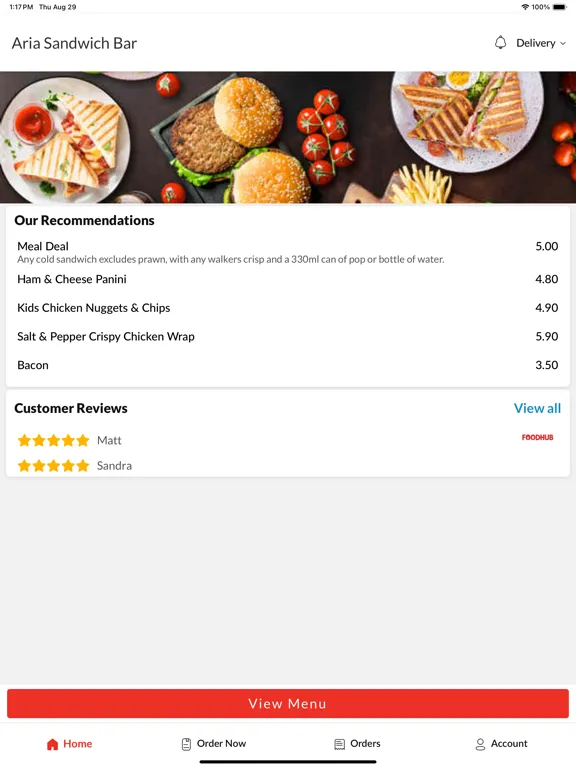 Aria Sandwich Bar iPad 应用截图