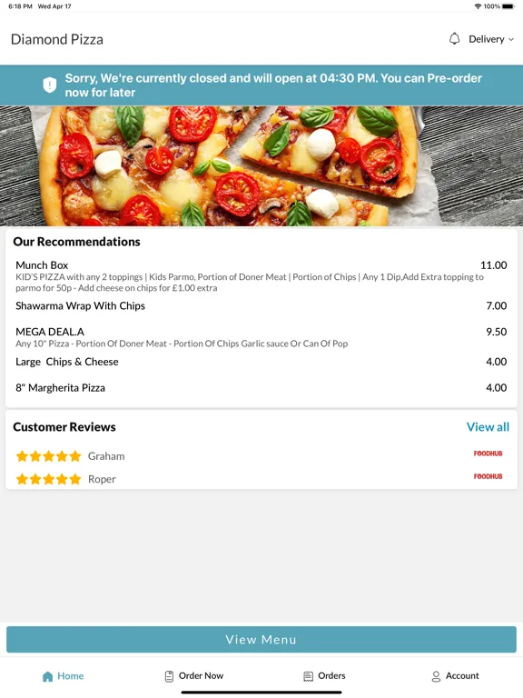 Tangkapan layar Ella Pizza iPad 