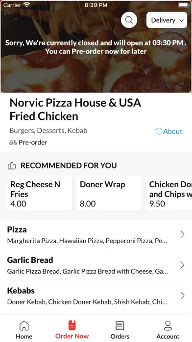 Tangkapan skrin Norvic Pizza House