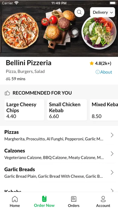 Zrzuty ekranu Bellini Pizzeria Matlock
