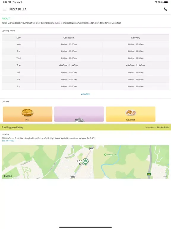 Captures d'écran de Pizza Bella Langley Moor iPad 