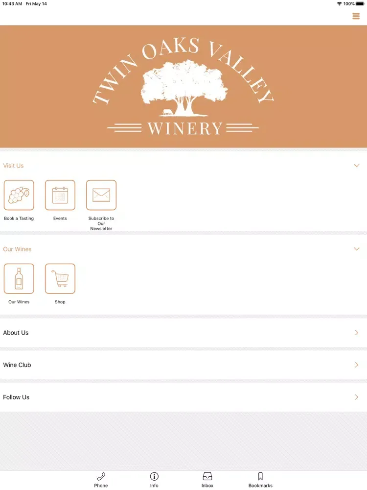 Capturas de pantalla de Twin Oaks Valley Winery iPad 