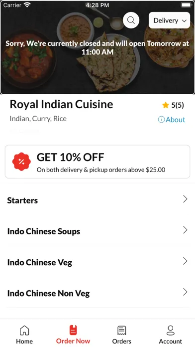Capturas de tela do Royal Indian Cuisine.