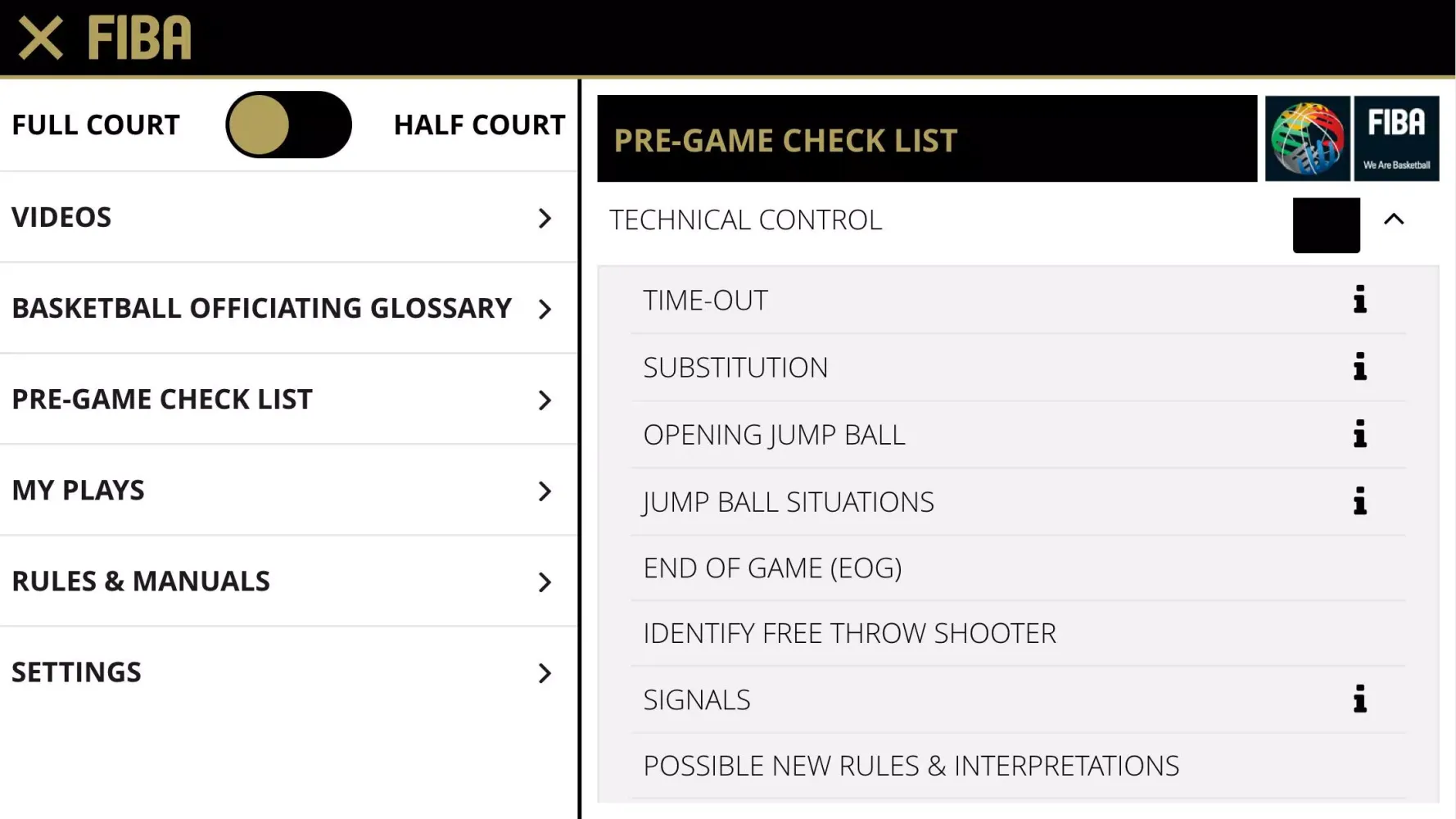 Capturas de pantalla de FIBA iRef Pre-Game