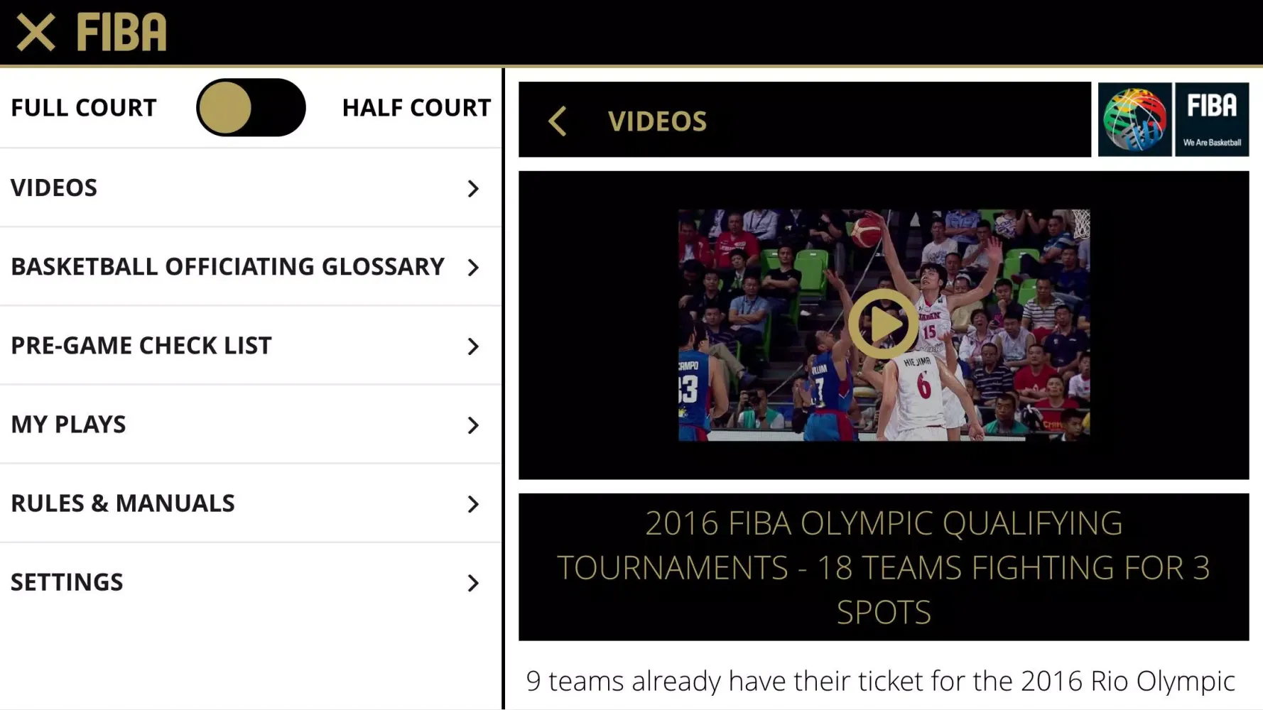 Capturas de pantalla de FIBA iRef Pre-Game