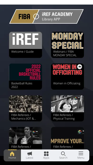 Tangkapan skrin FIBA iRef Academy Library