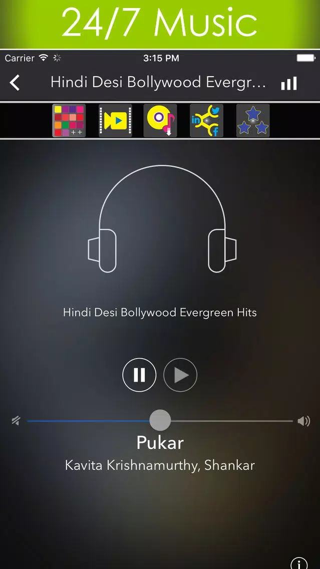 Ảnh chụp màn hình của Bollywood Music Hits - Stream Bollywood , Tamil , Desi & Indian Punjaby music songs from India live radio stations