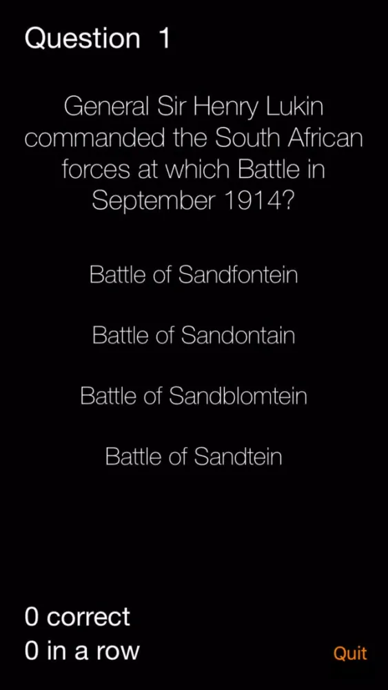 Capturas de tela do Endless Quiz World War I