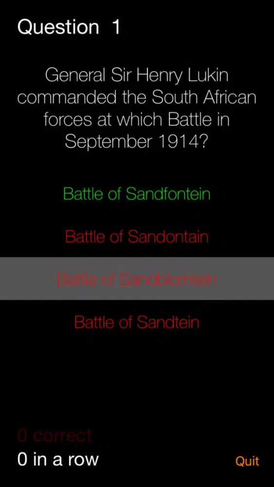 Capturas de tela do Endless Quiz World War I
