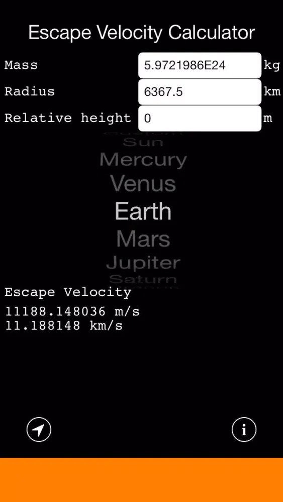 Escape Velocity Calculator スクリーンショット