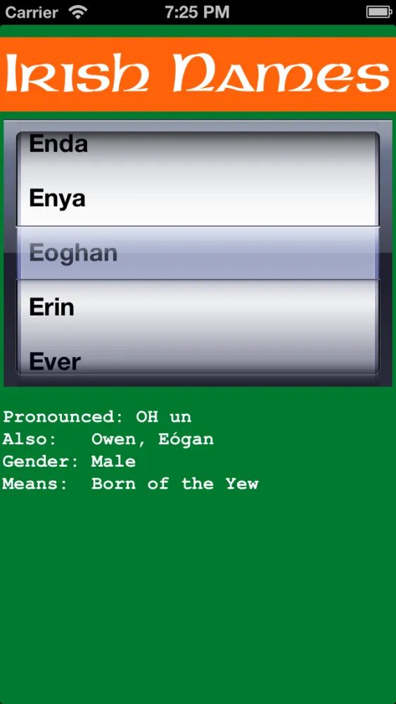 Zrzuty ekranu Irish Names