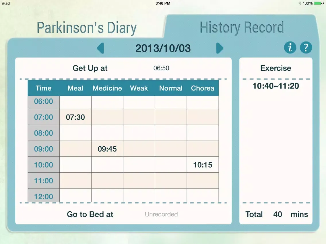 Parkinson's Diary iPad  स्क्रीनशॉट