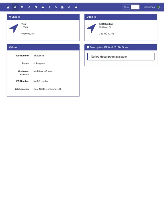 Tangkapan skrin FieldServio Tech Entry iPad 