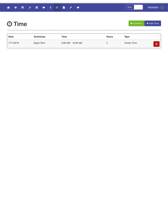 Tangkapan skrin FieldServio Tech Entry iPad 