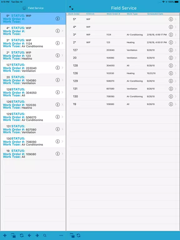 Ảnh chụp màn hình của FieldWorker Client iPad 